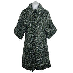 Tabitha Season Stroll Sweater Coat Size M Blue Gray Fuzzy Chunky Wool Blend